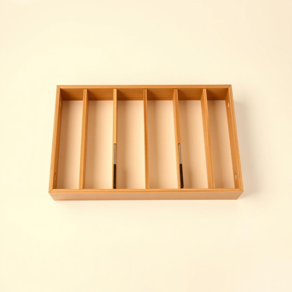 Six expandable bamboo drawer dividers arranged neatly