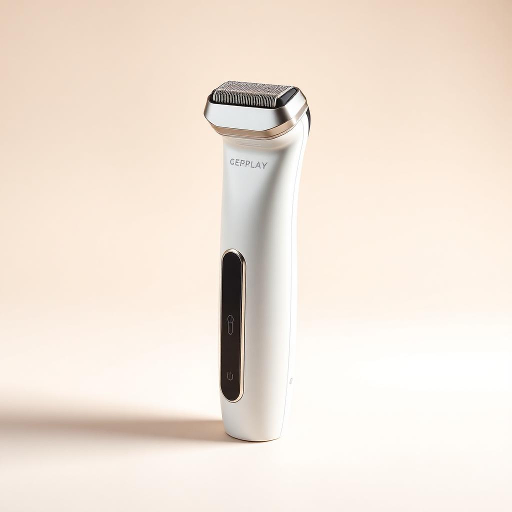 Handheld cordless fabric shaver in white with stainless blade guard