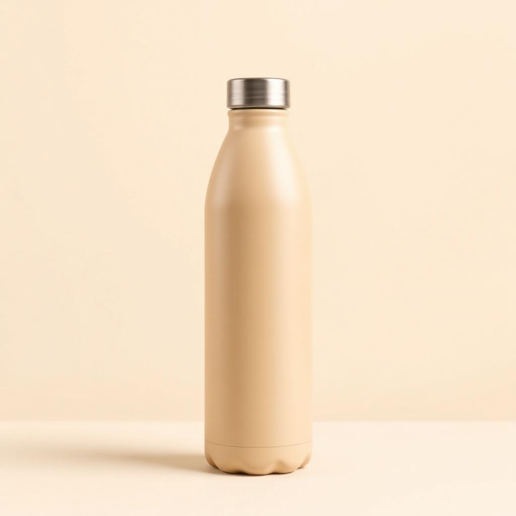 Insulated stainless steel water bottle in sand color, 24 ounce