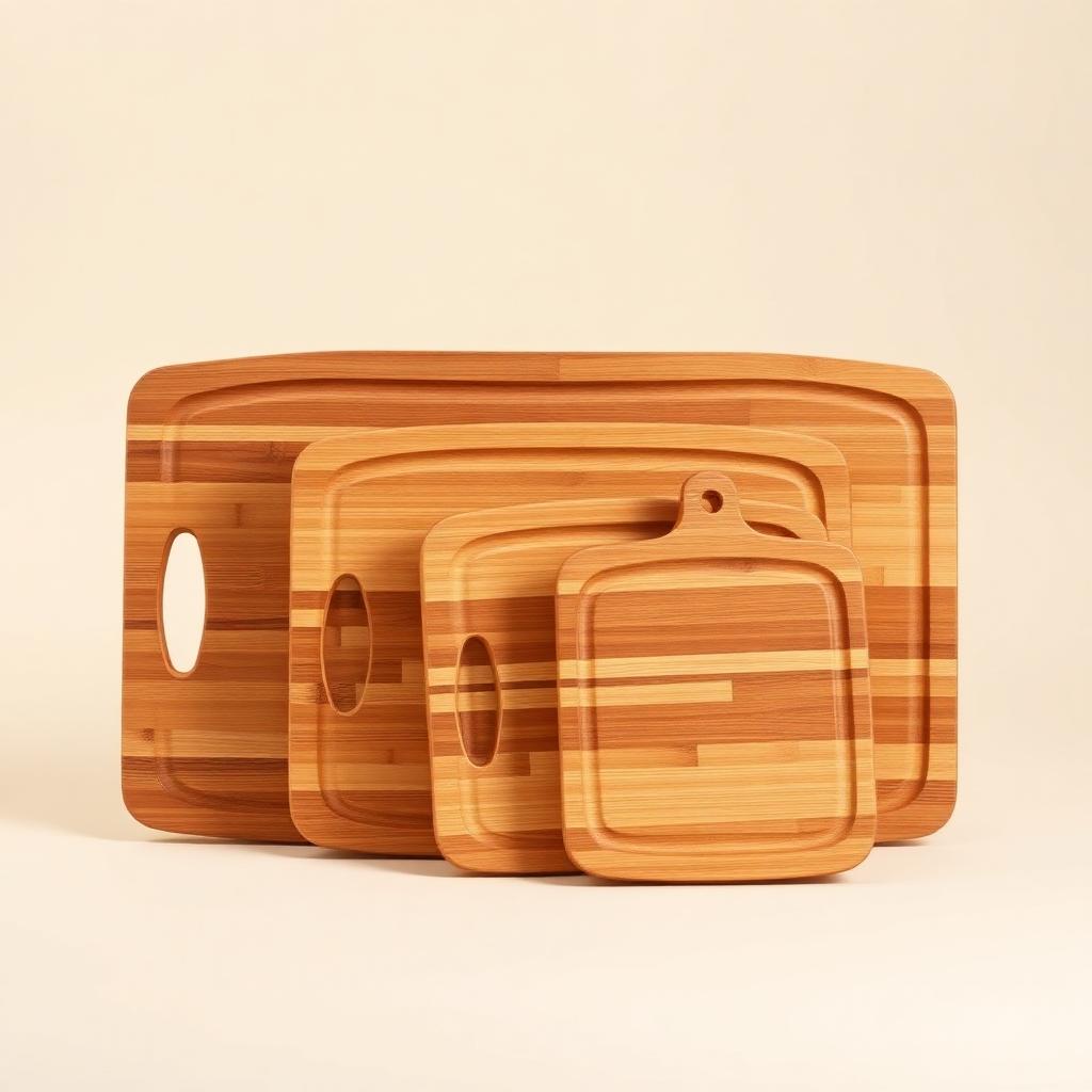 Three nested bamboo cutting boards with juice grooves