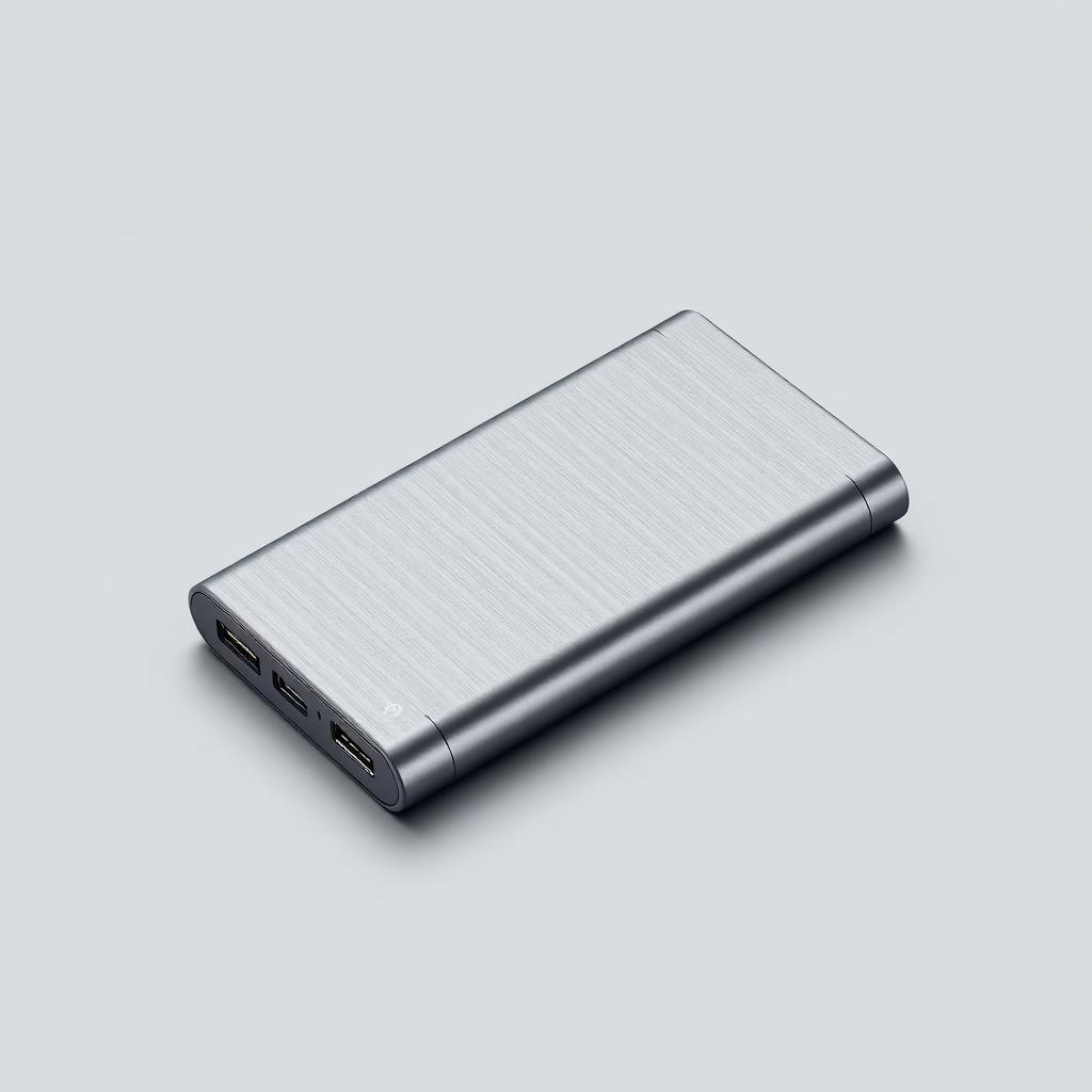 Slim aluminum 10,000 mAh power bank in space gray with USB-C port